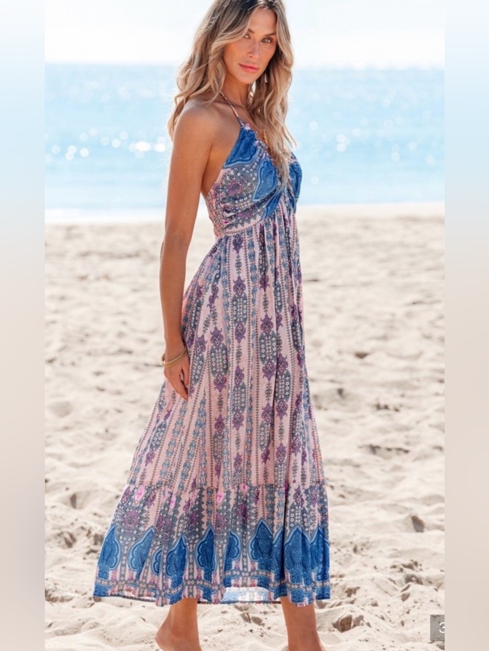 Boho Sleeveless Halter Maxi Dress Sz Small NWT!